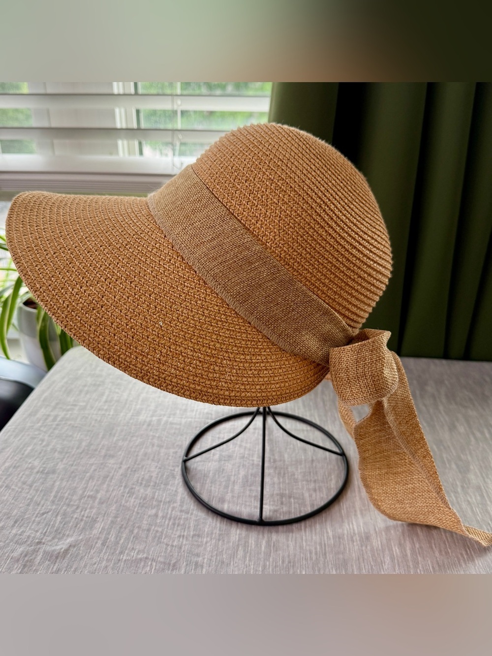 Wide Brim Paper Sun Hat Oversized Burlap Bow Floppy Beach Coastal Grandma Summer